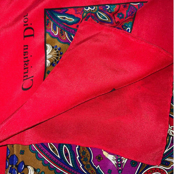 Christian Dior Vintage Paisley Pattern Scarf Multicolor Luxury 100% Silk - Picture 13 of 16